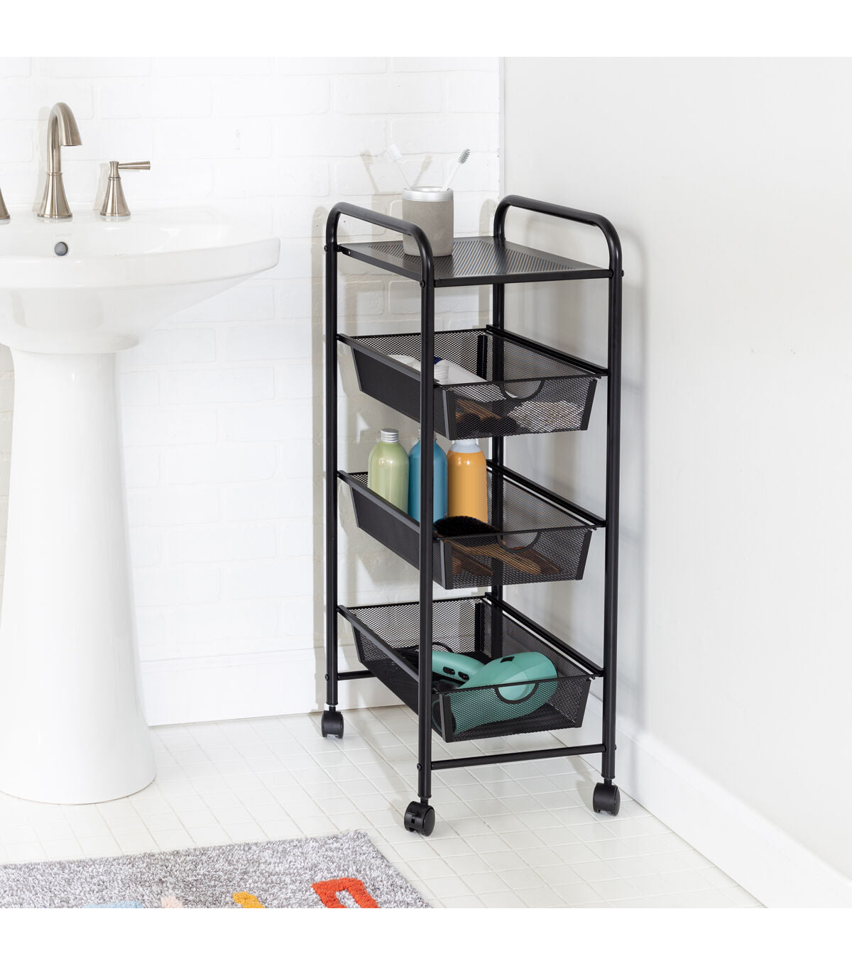 Honey Can Do 12.5 x 35.5 Black Metal Mesh 3 Drawer Storage Cart