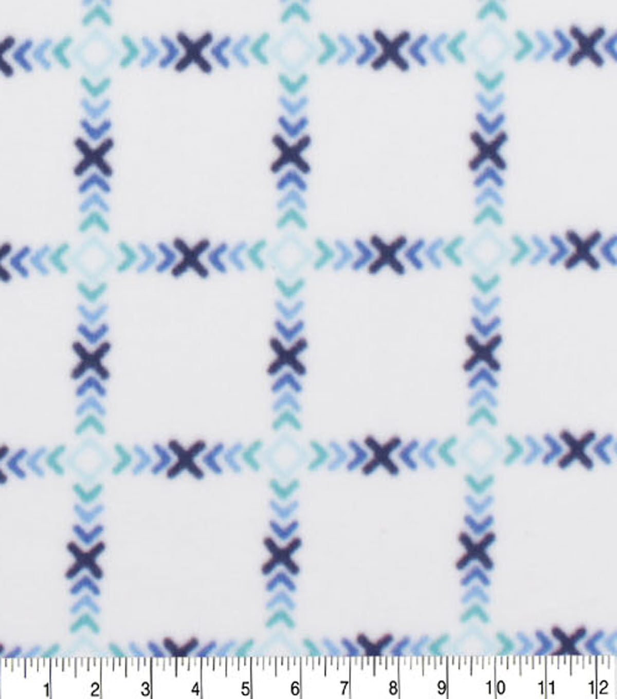 Blue Grid on White Anti Pill Fleece Fabric