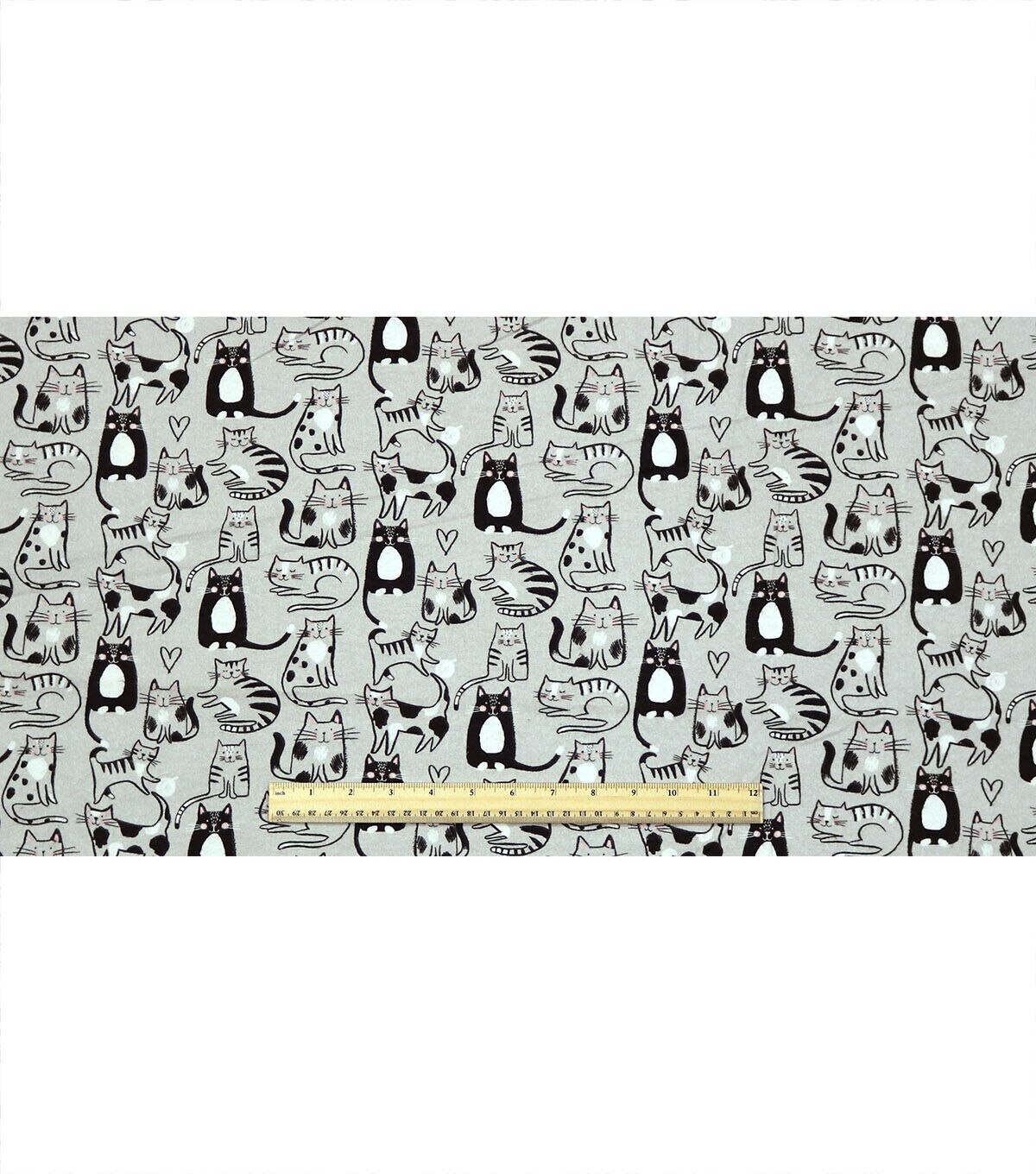 Sketched Kitty on Gray Super Snuggle Flannel Fabric