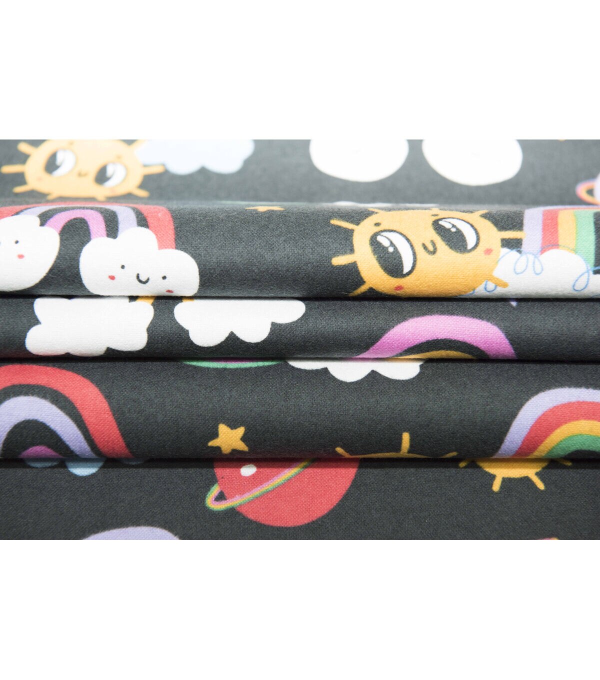 Super Snuggle Rainbow Sun Cloud Toss Flannel Fabric