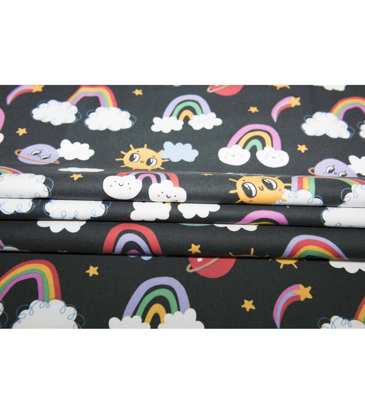 Super Snuggle Rainbow Sun Cloud Toss Flannel Fabric