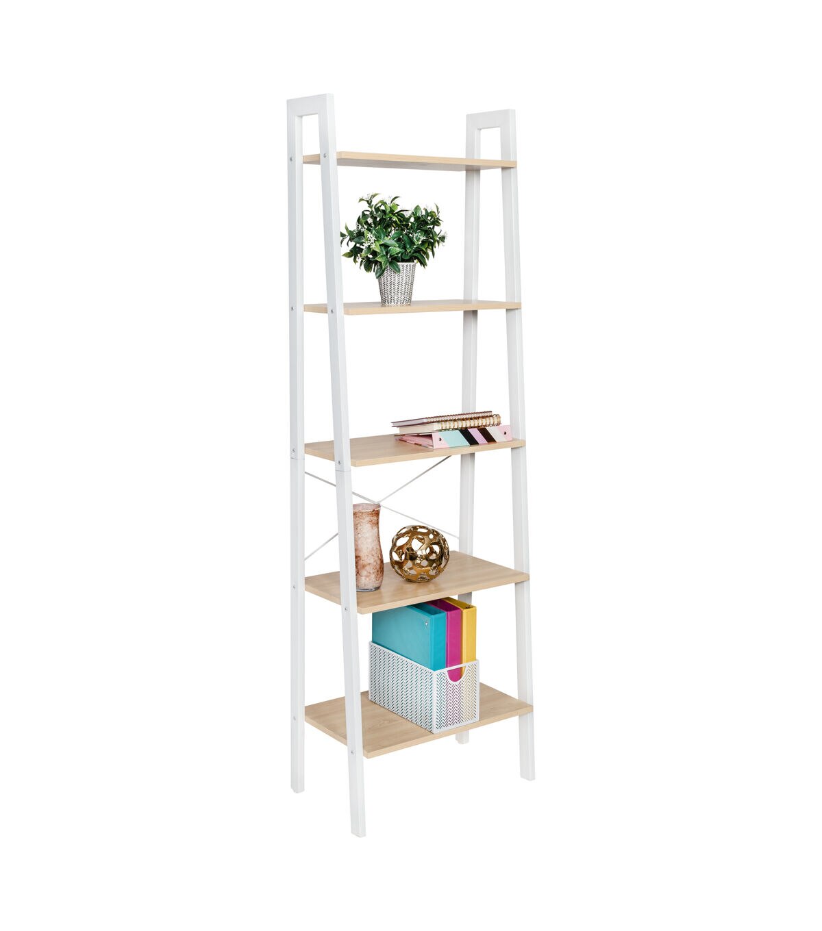 Honey Can Do 22 x 67.5 Wood & Metal 5 Tier A Frame Ladder Shelf 50lbs