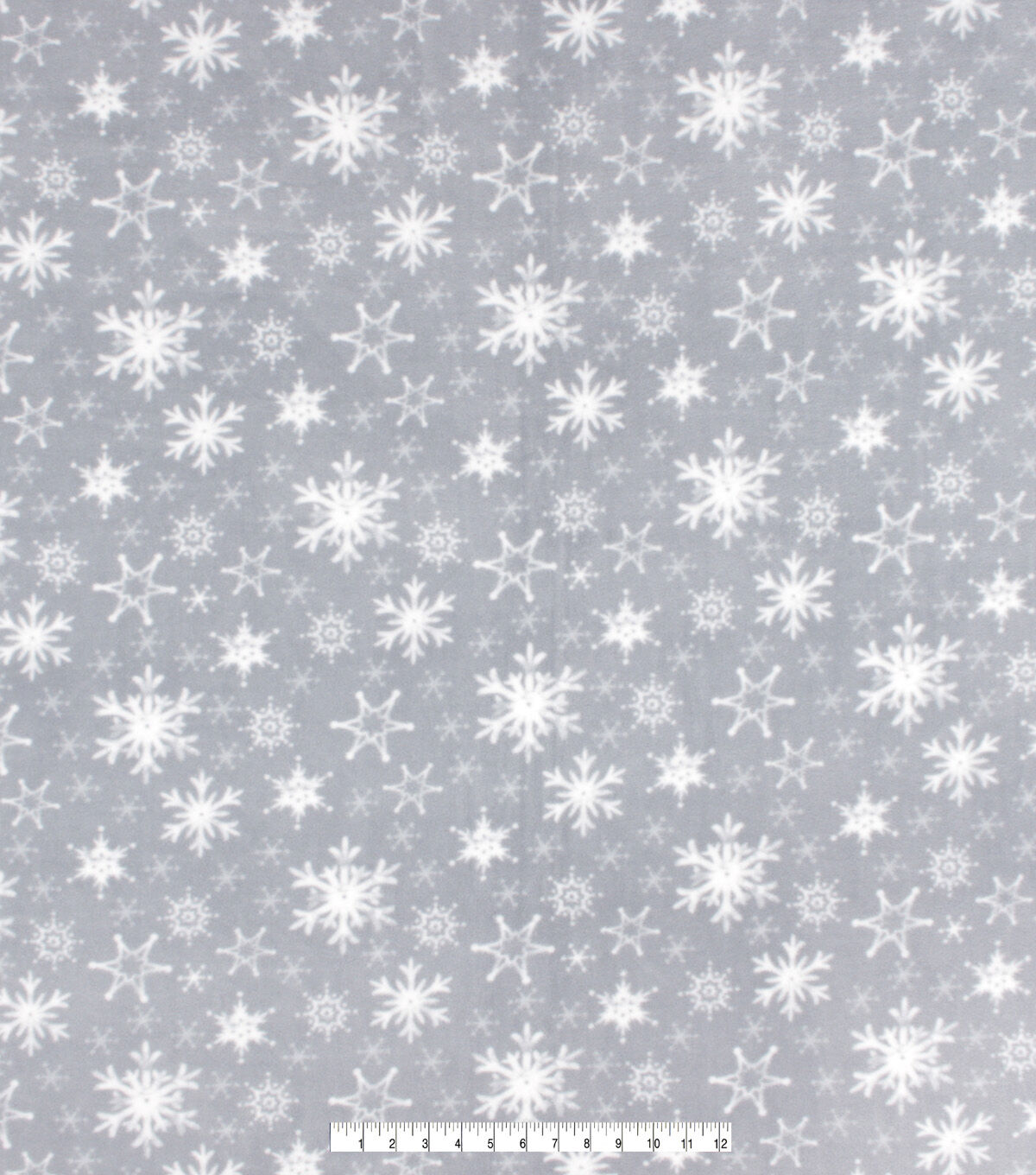 White Snowflakes on Gray Anti Pill Fleece Fabric