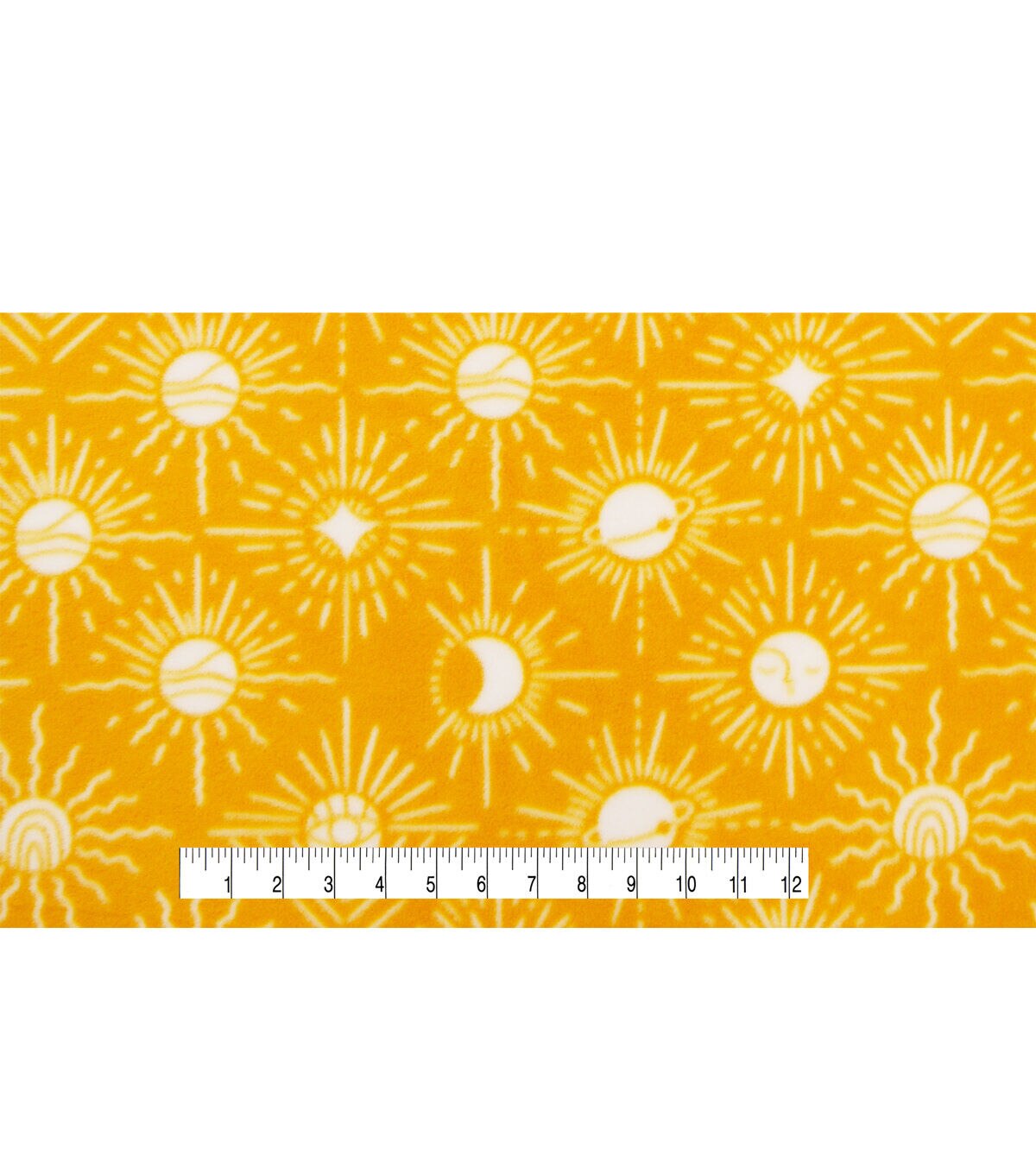 Moon Icons on Yellow Anti Pill Fleece Fabric
