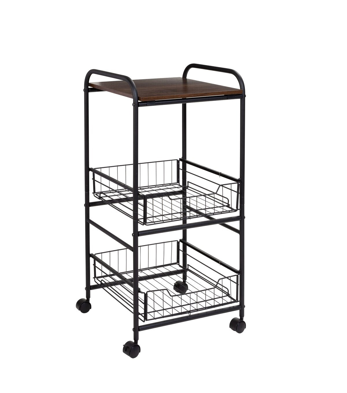 Honey Can Do 34 Black 3 Tier Slim Rolling Cart With Metal Baskets