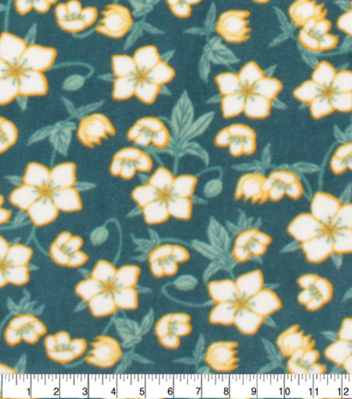 Yellow Floral on Green Anti Pill Fleece Fabric