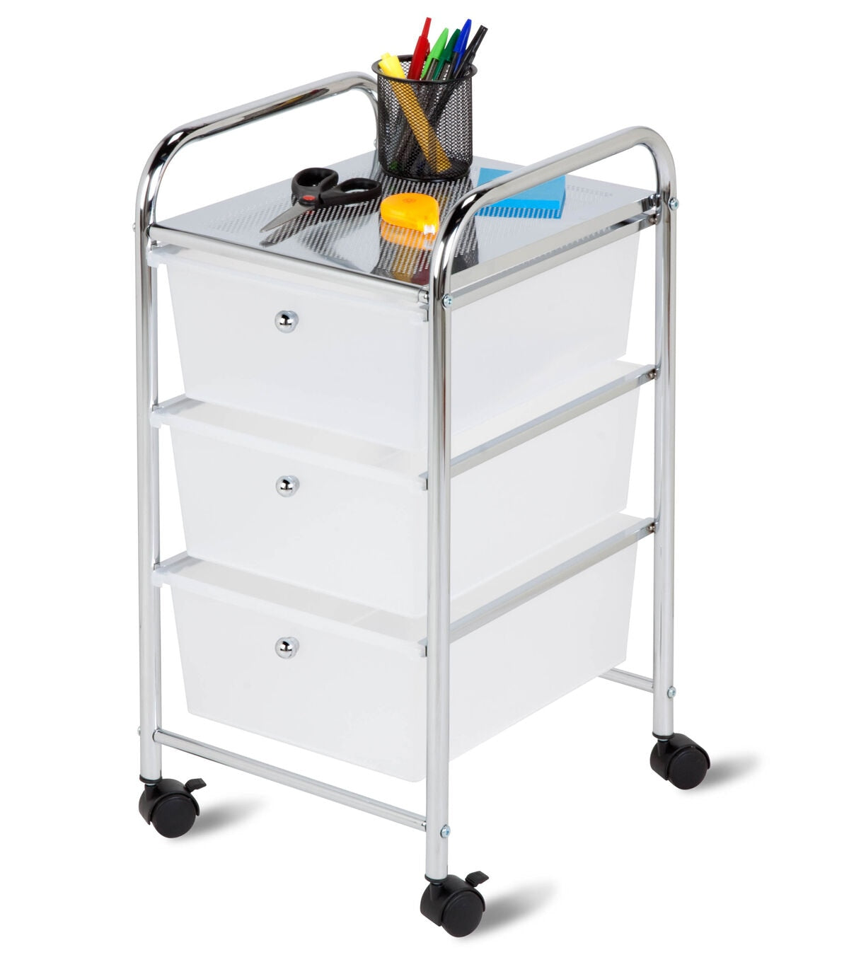 25 Steel Rolling Storage Cart With Clear Plastic 3 Drawers by Top Notch