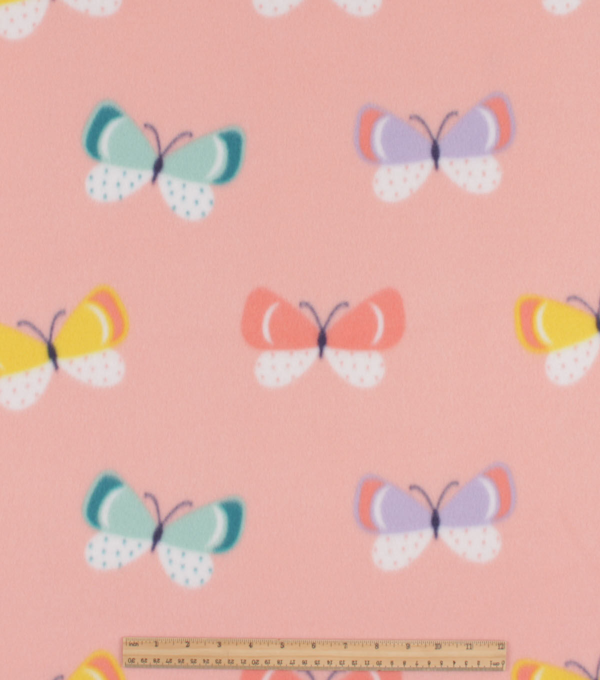 Flying Butterflies on Pink Blizzard Fleece Fabric