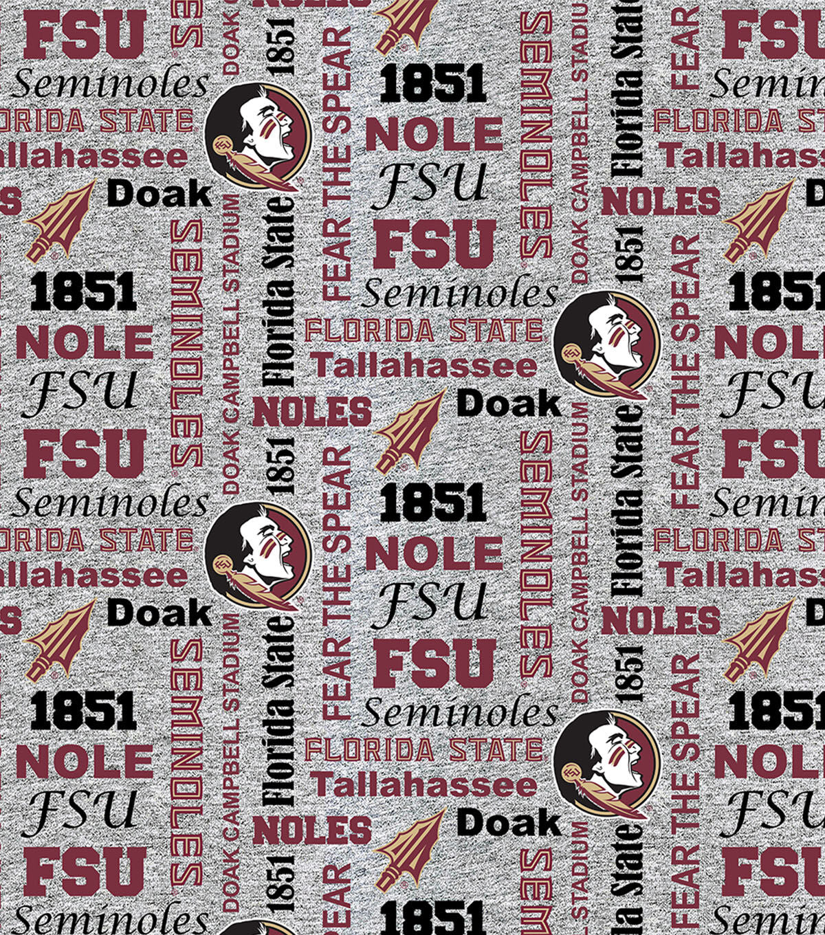 Florida State University Seminoles Fleece Fabric Heather Verbiage