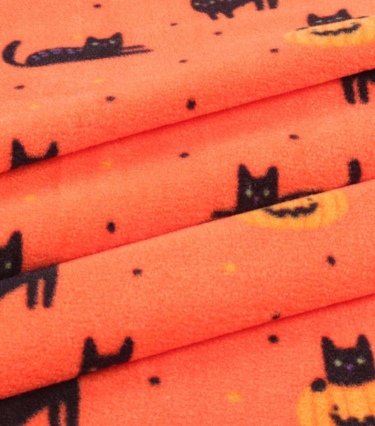 Cats in Orange Pumpkins Anti Pill Fleece Fabric by POP!