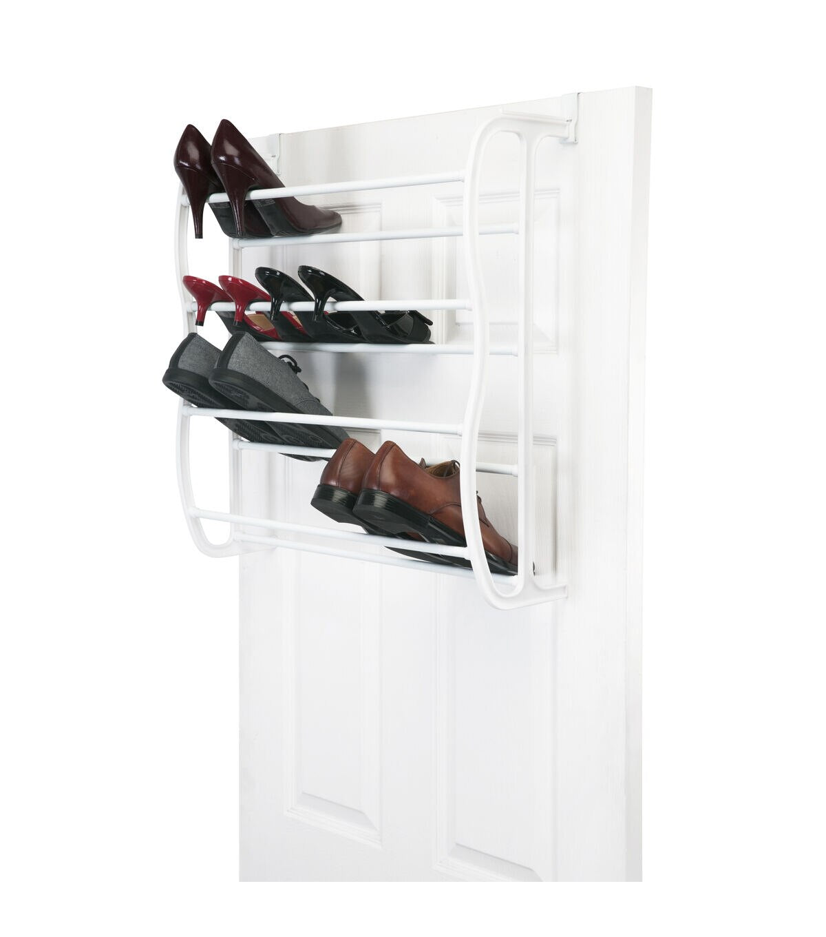 Simplify 71 White 36 Pair Adjustable Over the Door Shoe Rack