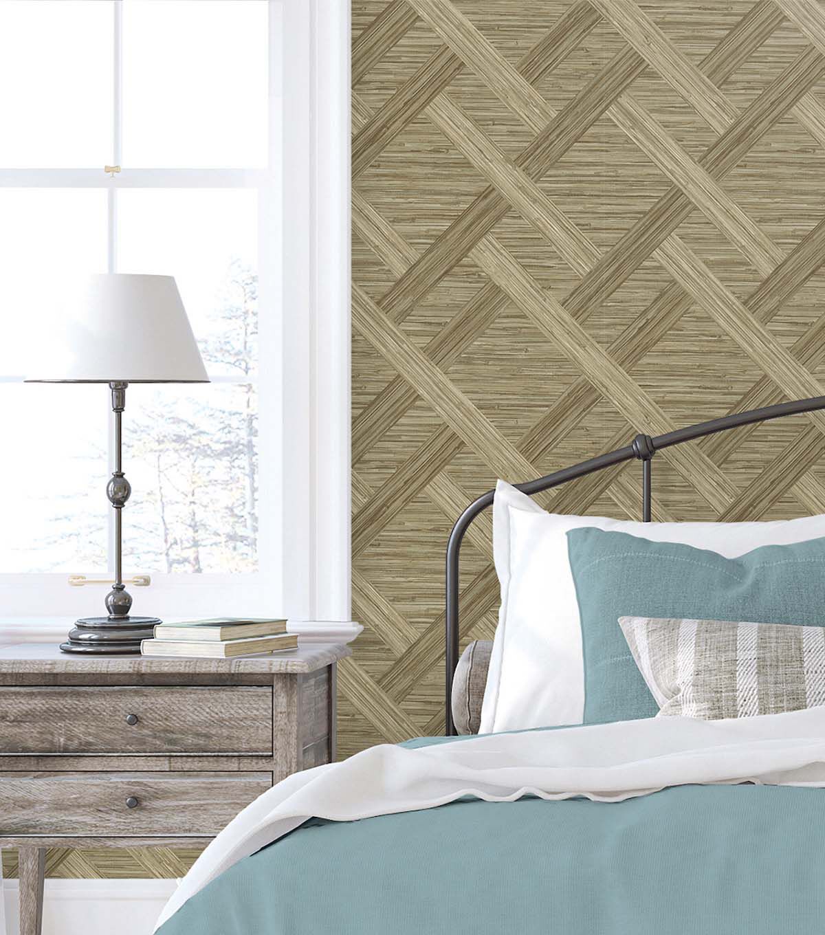 Surface Style 20.5' x 18' Latte Java Weave Peel & Stick Wallpaper