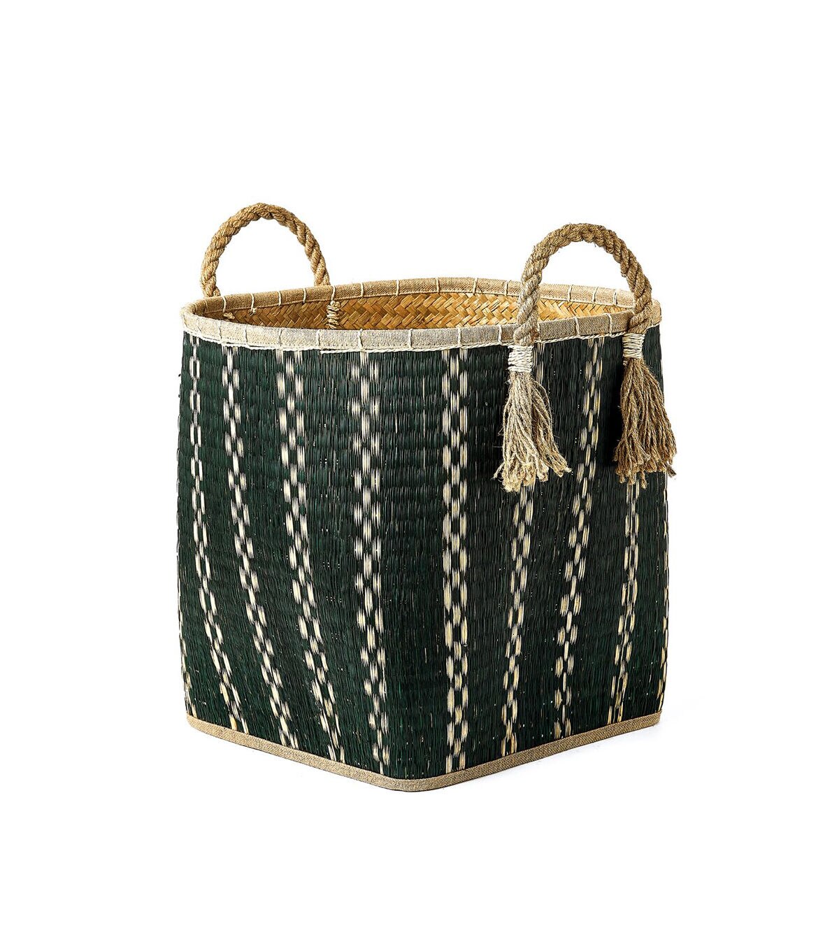 Green Square Palm Leaf Basket With Handles by Place & Time