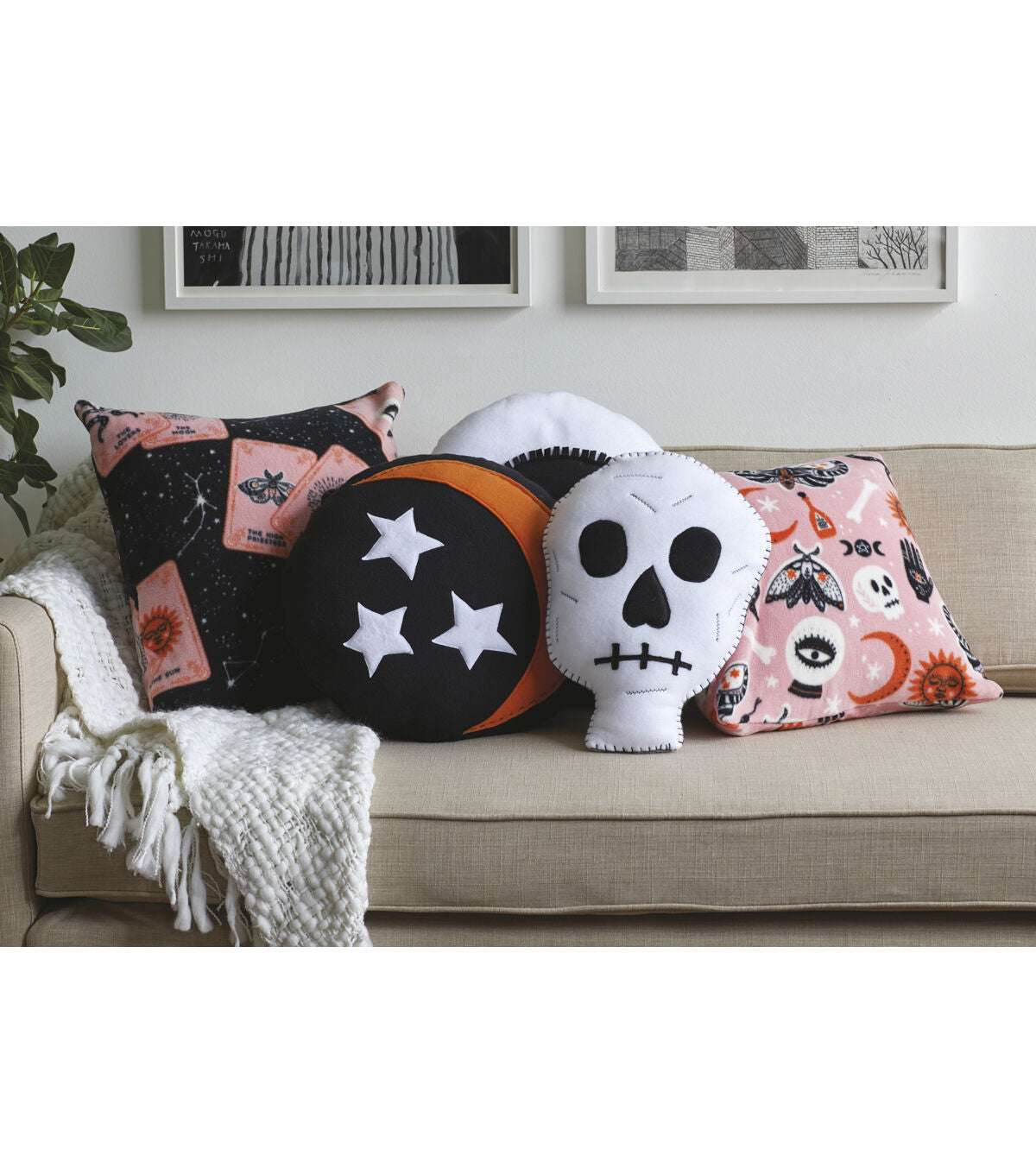 Orange Tarot Cards on Black Anti Pill Fleece Fabric
