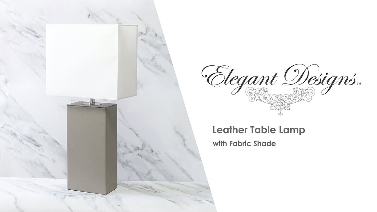 All The Rages Modern Leather Table Lamp with White Fabric Shade