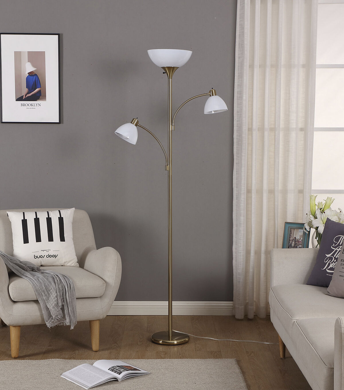 Brightech Sky Dome Double LED Floor Lamp - Brass