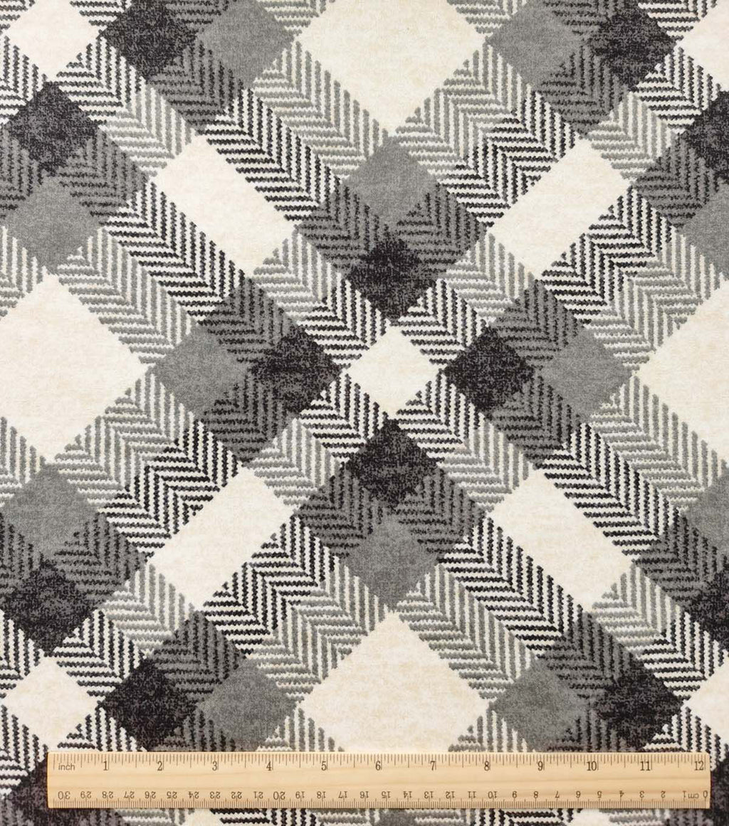 Gray Diagonal Plaid Luxe Flannel Fabric