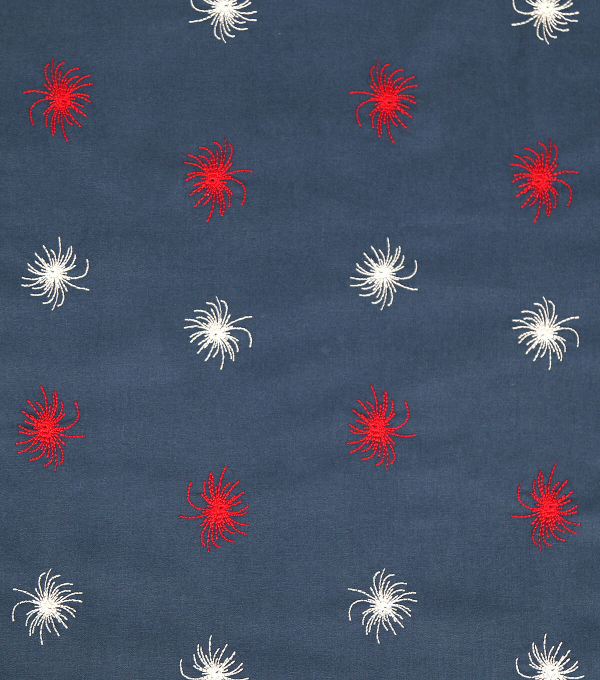 Blue Embroidered Firework Patriotic Cotton Fabric