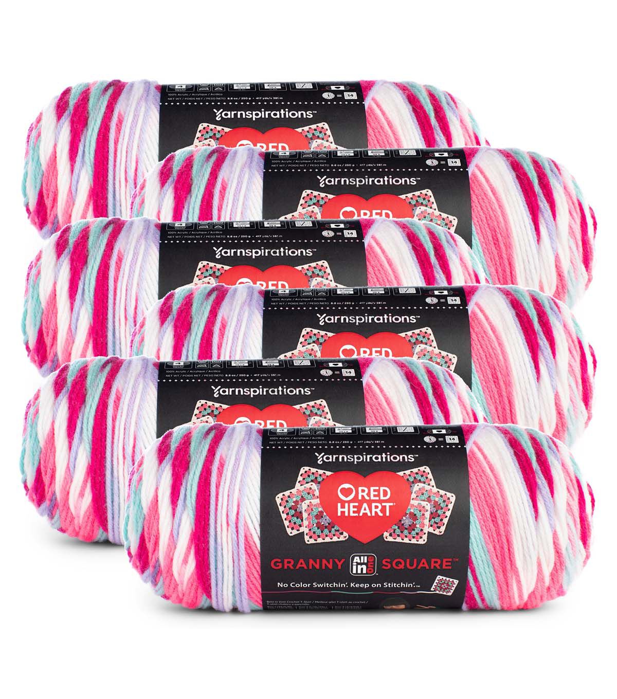 Red Heart All in One Granny Square 417yds Worsted Cotton Yarn 6 Bundle