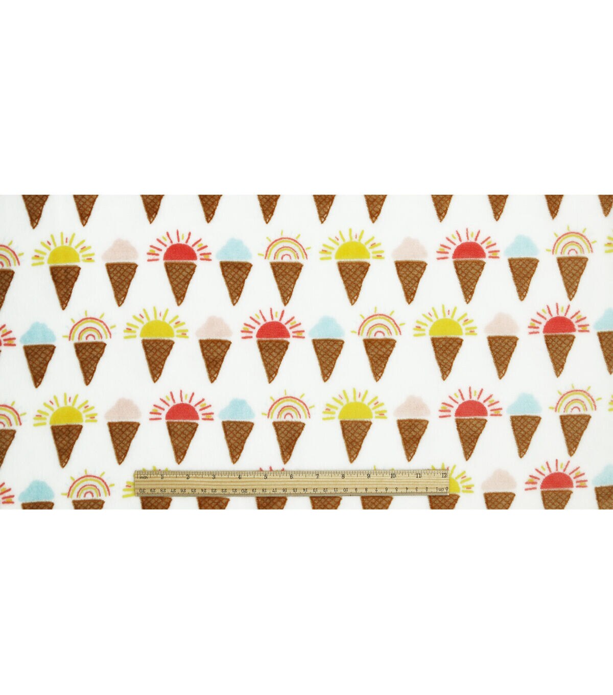 Summer Sunshine & Rainbow Cones On White Sew Lush Fleece Fabric