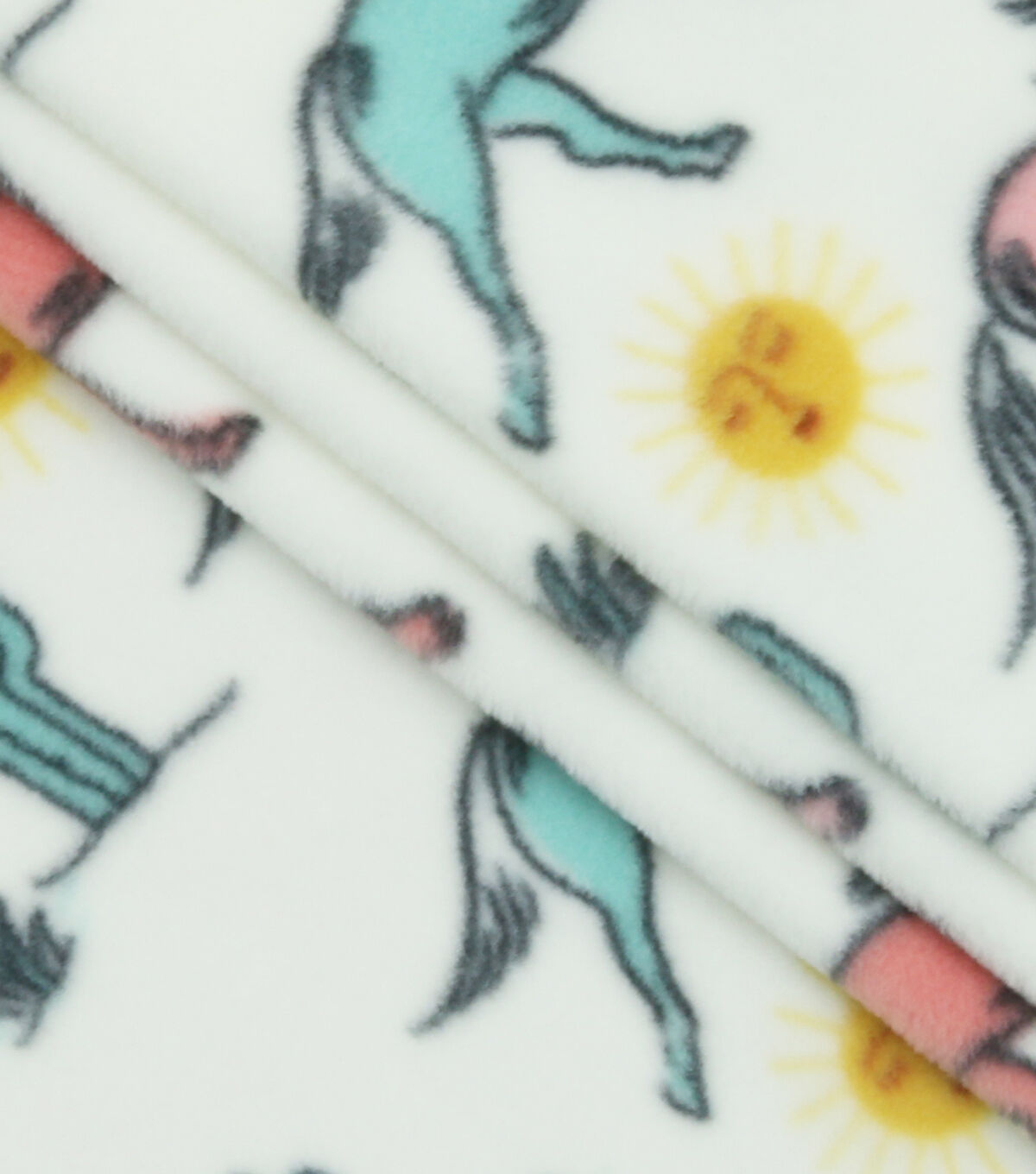 Horses in the Desert on White Anti Pill Fleece Fabric