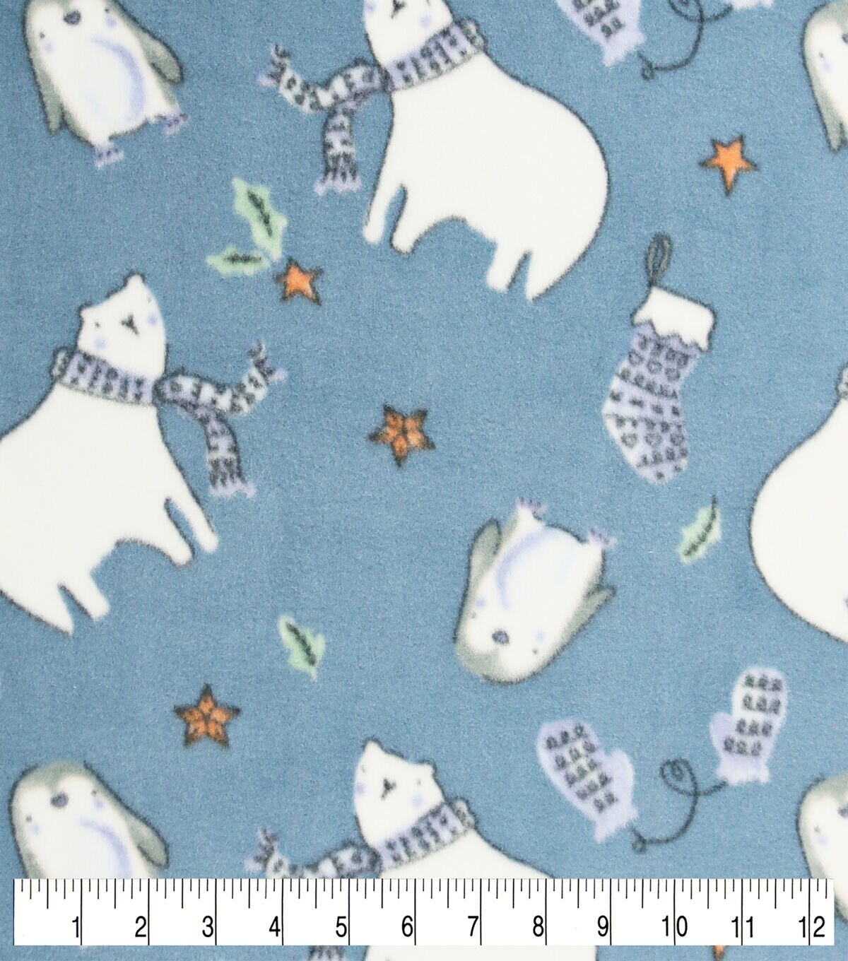 Winter Polar Bears on Blue Anti Pill Fleece Fabric