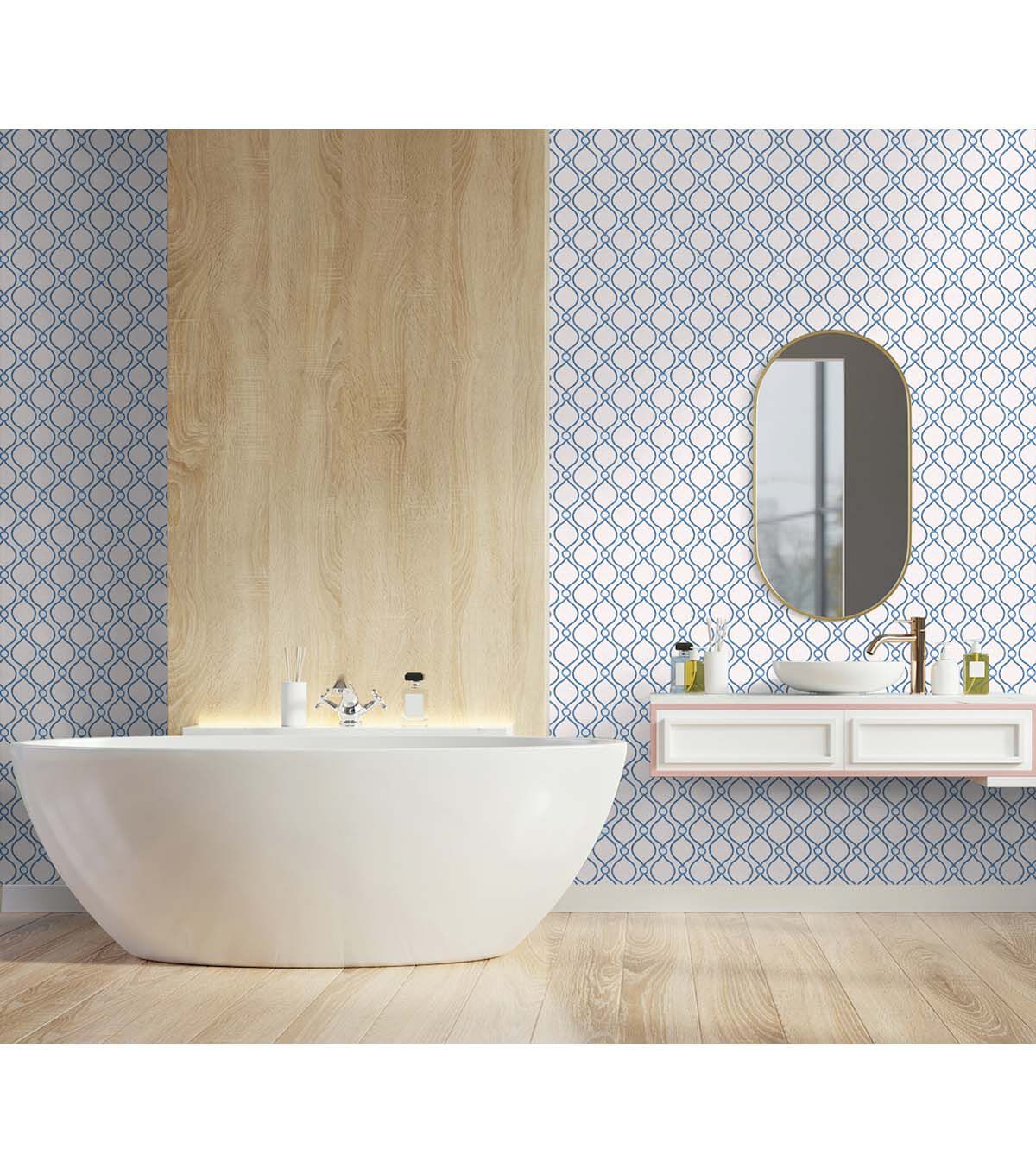 Surface Style 20.5' x 18' Delft Curveball Peel & Stick Wallpaper