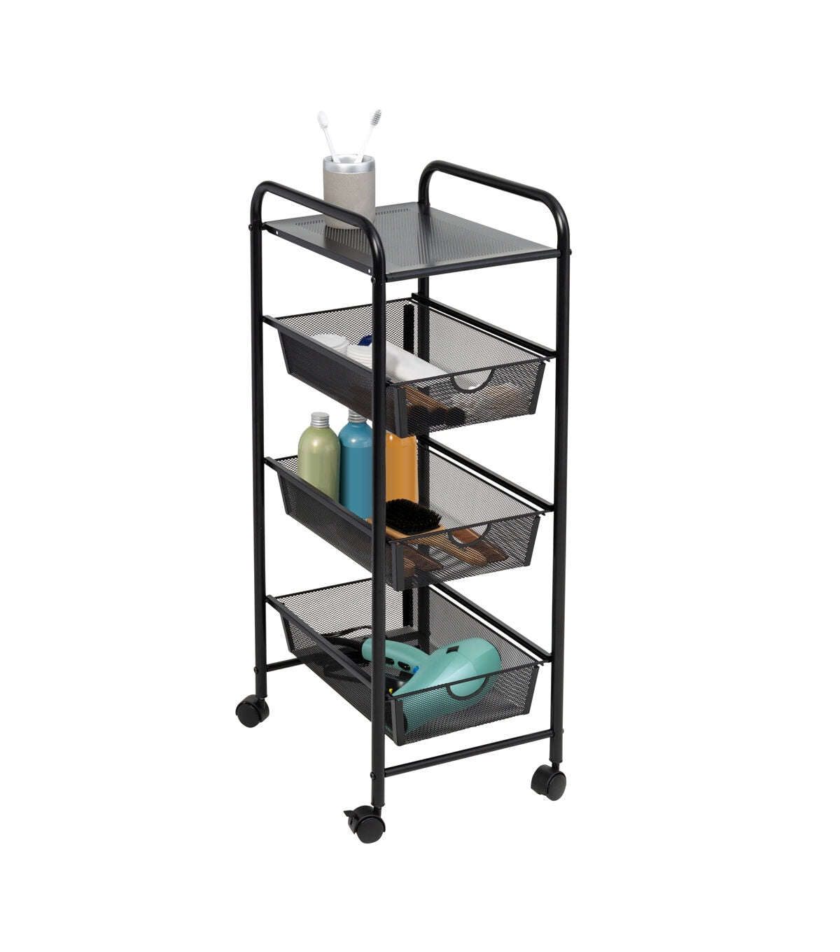 Honey Can Do 12.5 x 35.5 Black Metal Mesh 3 Drawer Storage Cart