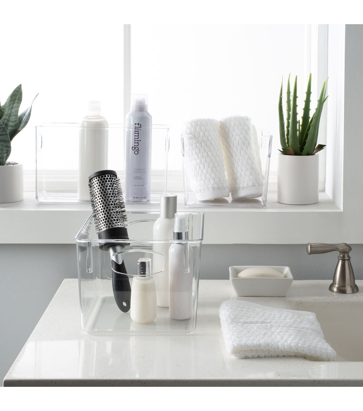 Simplify 10 x 6 Clear Narrow Vertical Stripe Organizer With Handles