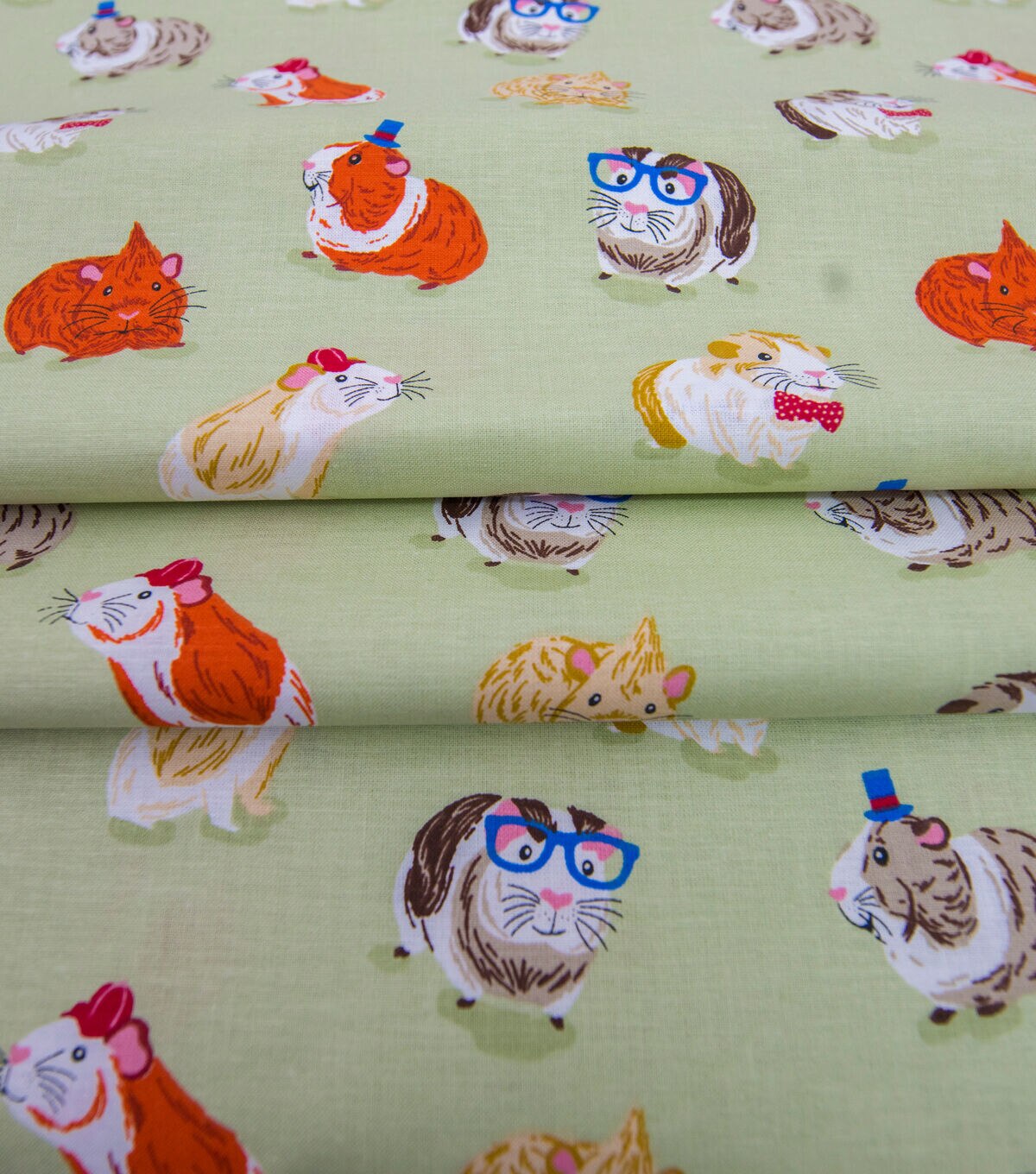 Cool Guinea Pigs Green Novelty Cotton Fabric