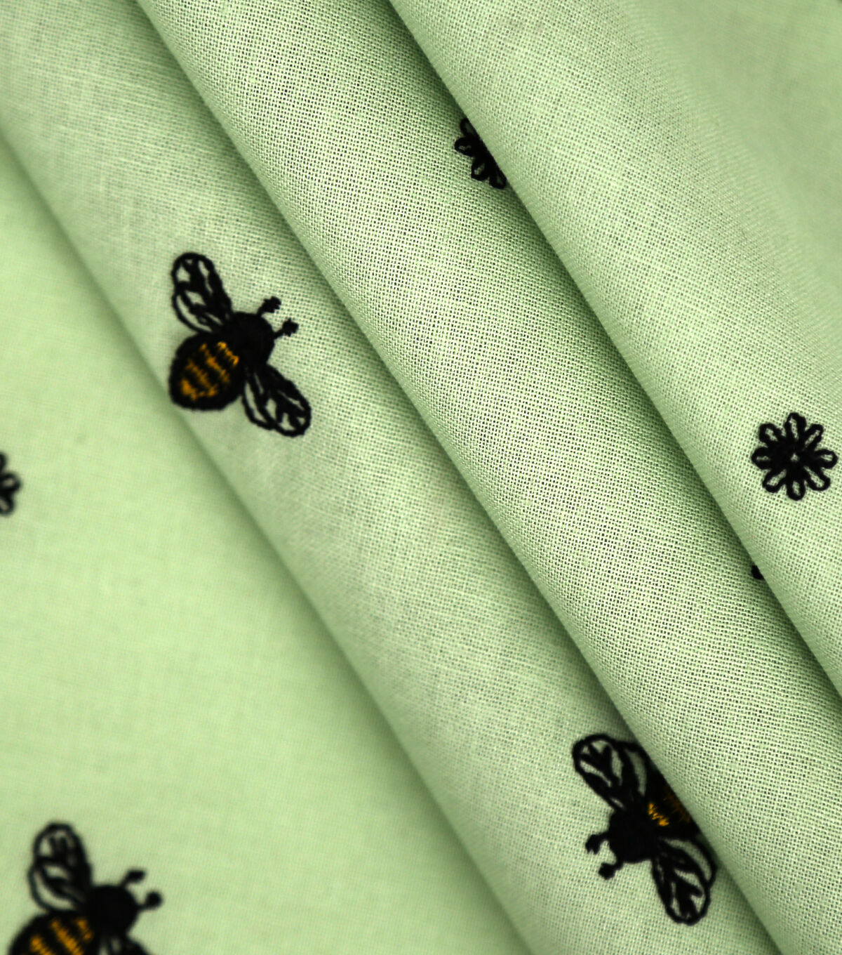 Embroidered Bees on Green Quilt Cotton Fabric by Keepsake Calico