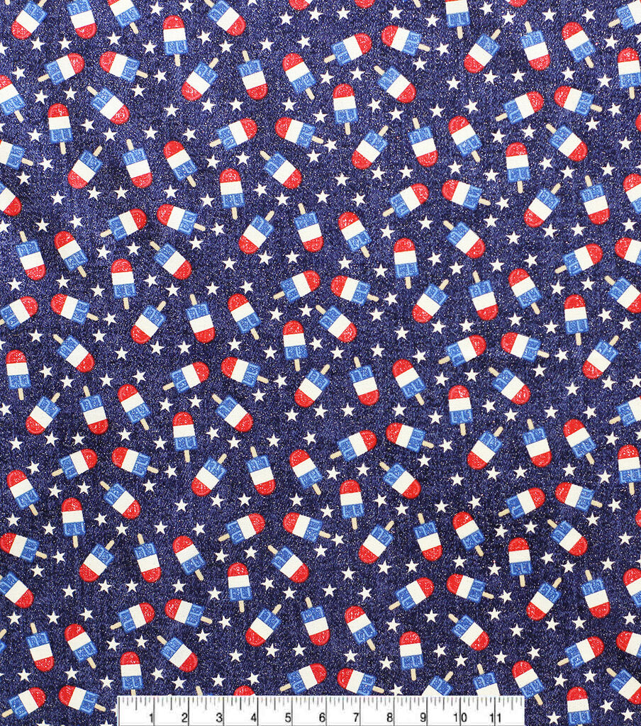 Tossed Popsicles Keepsake Glitter Cotton Fabric