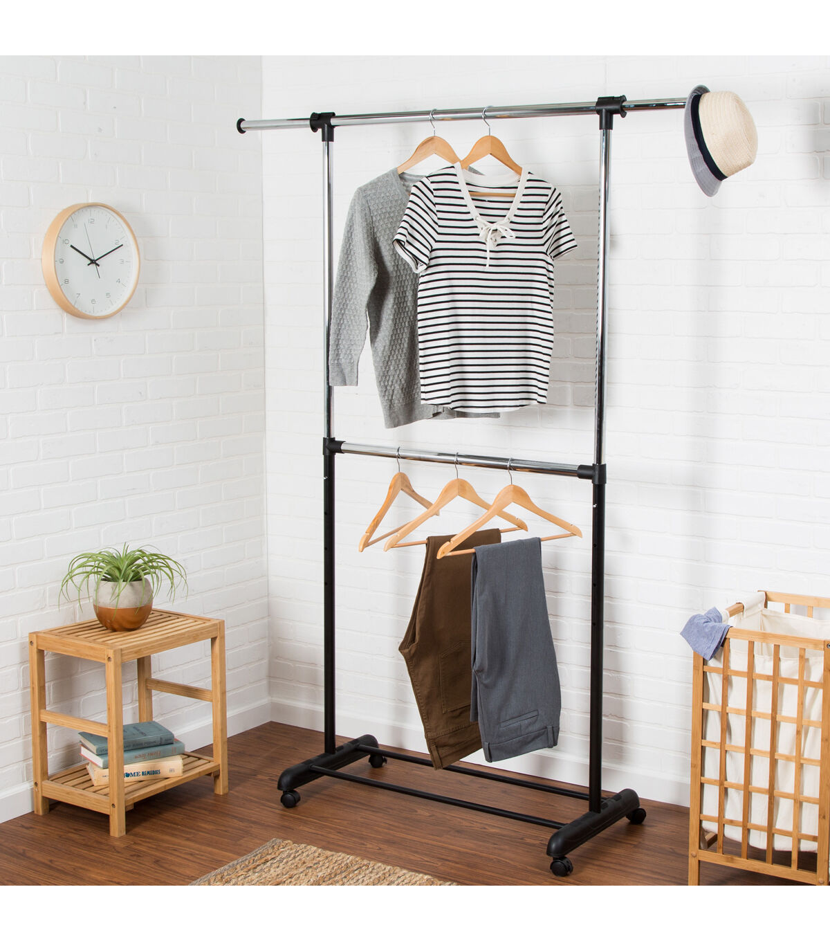 Honey Can Do 60 x 73 Chrome & Black Expandable Rolling Clothes Rack