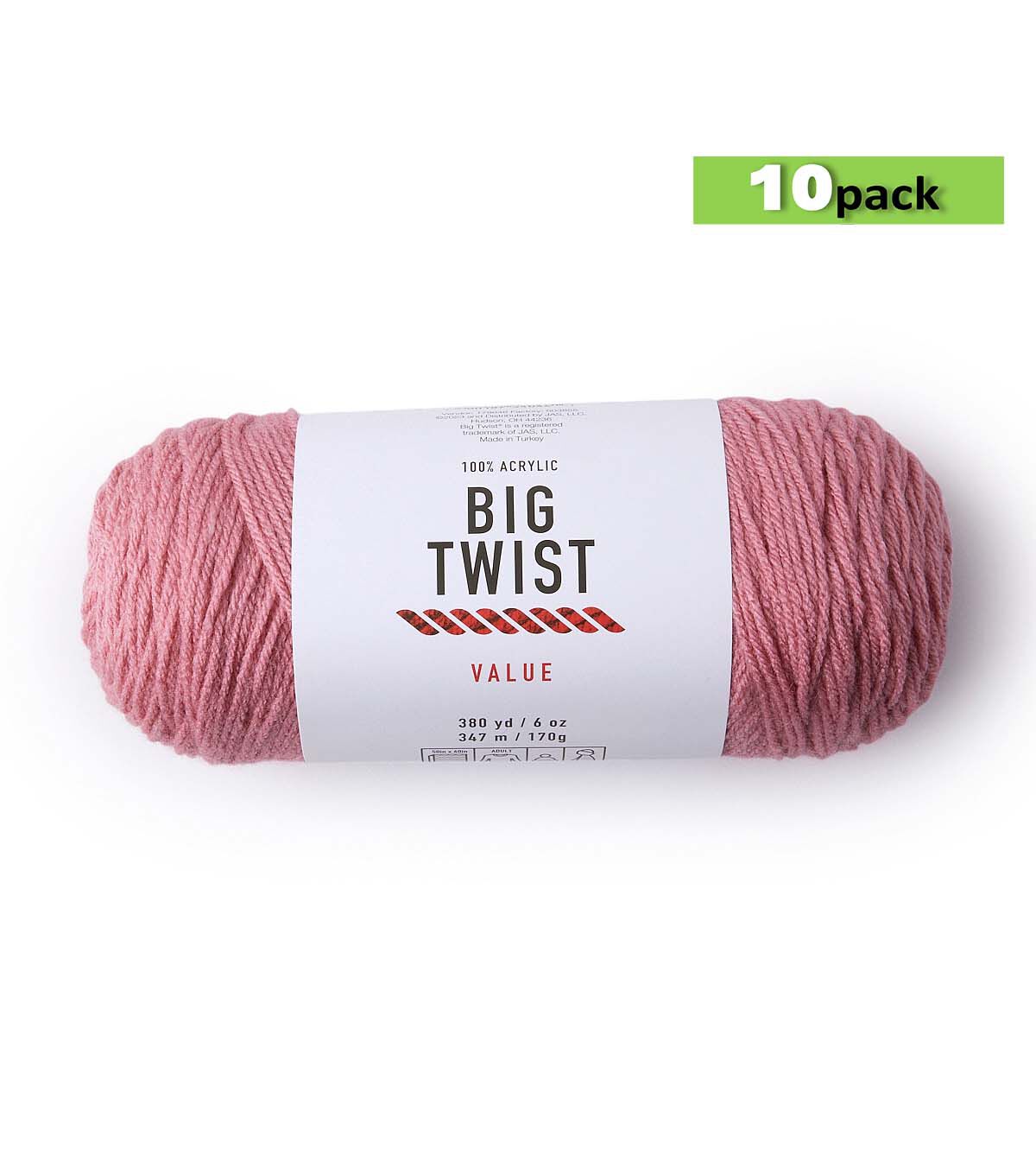 10pk Solid Pink Medium Weight Acrylic 380yd Value Yarn by Big Twist
