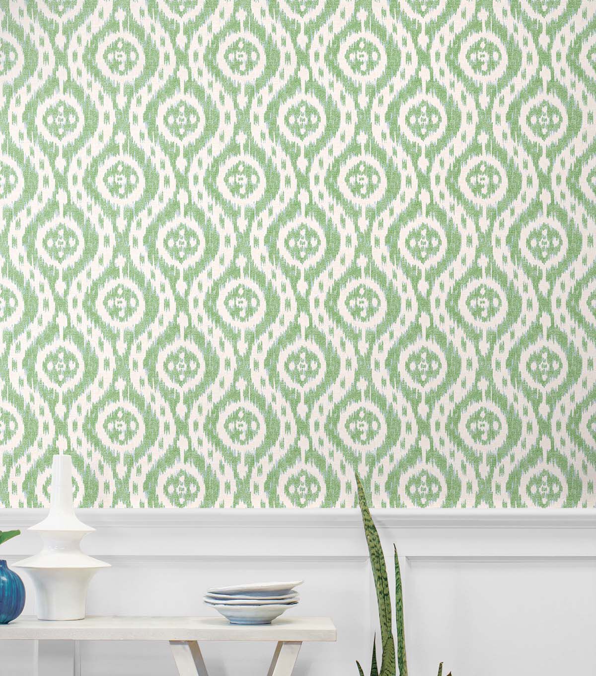 Surface Style 20.5' x 18' Matcha Ikat Tracery Peel & Stick Wallpaper