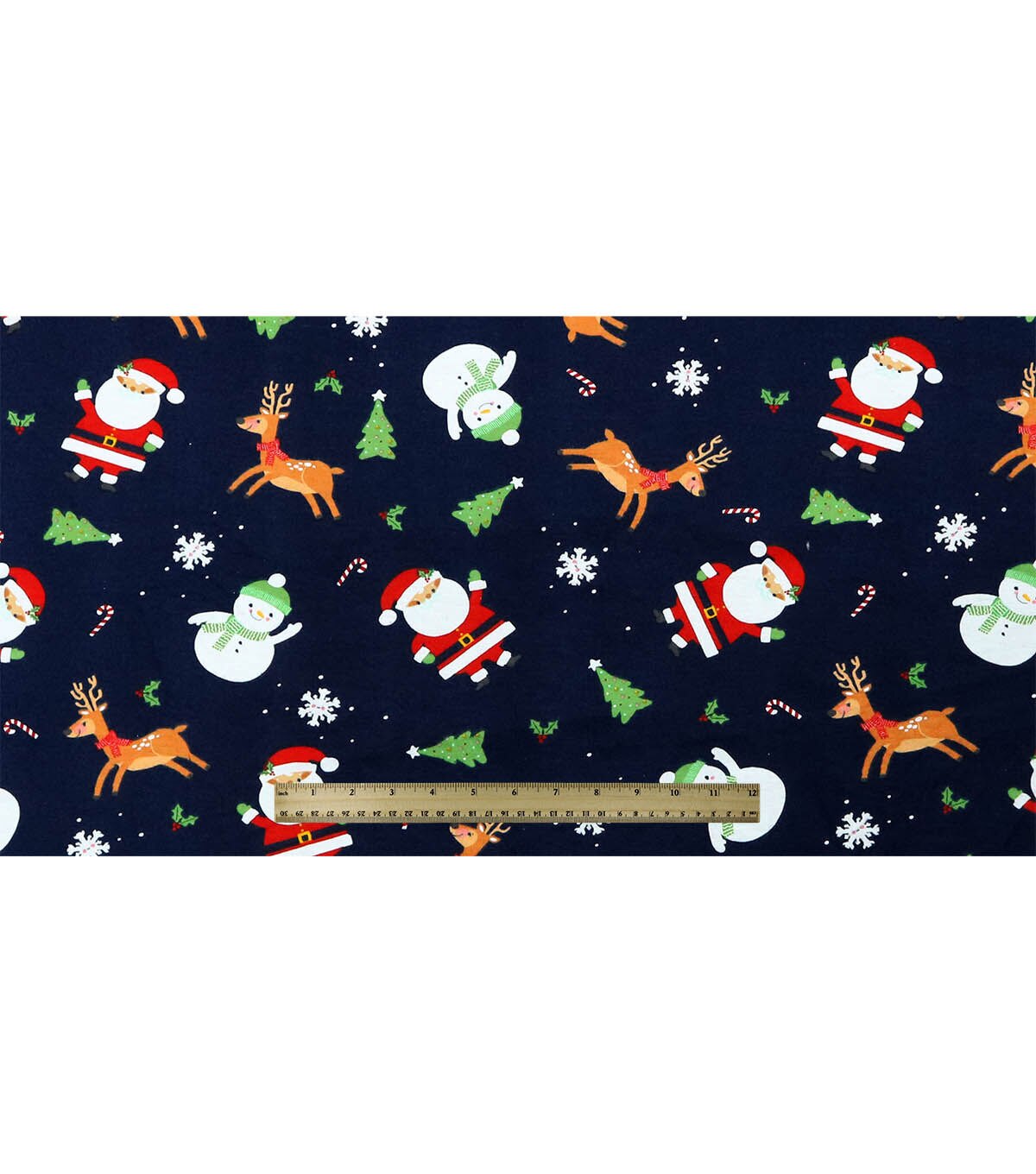 Snowmen & Santa on Navy Super Snuggle Christmas Flannel Fabric by POP!