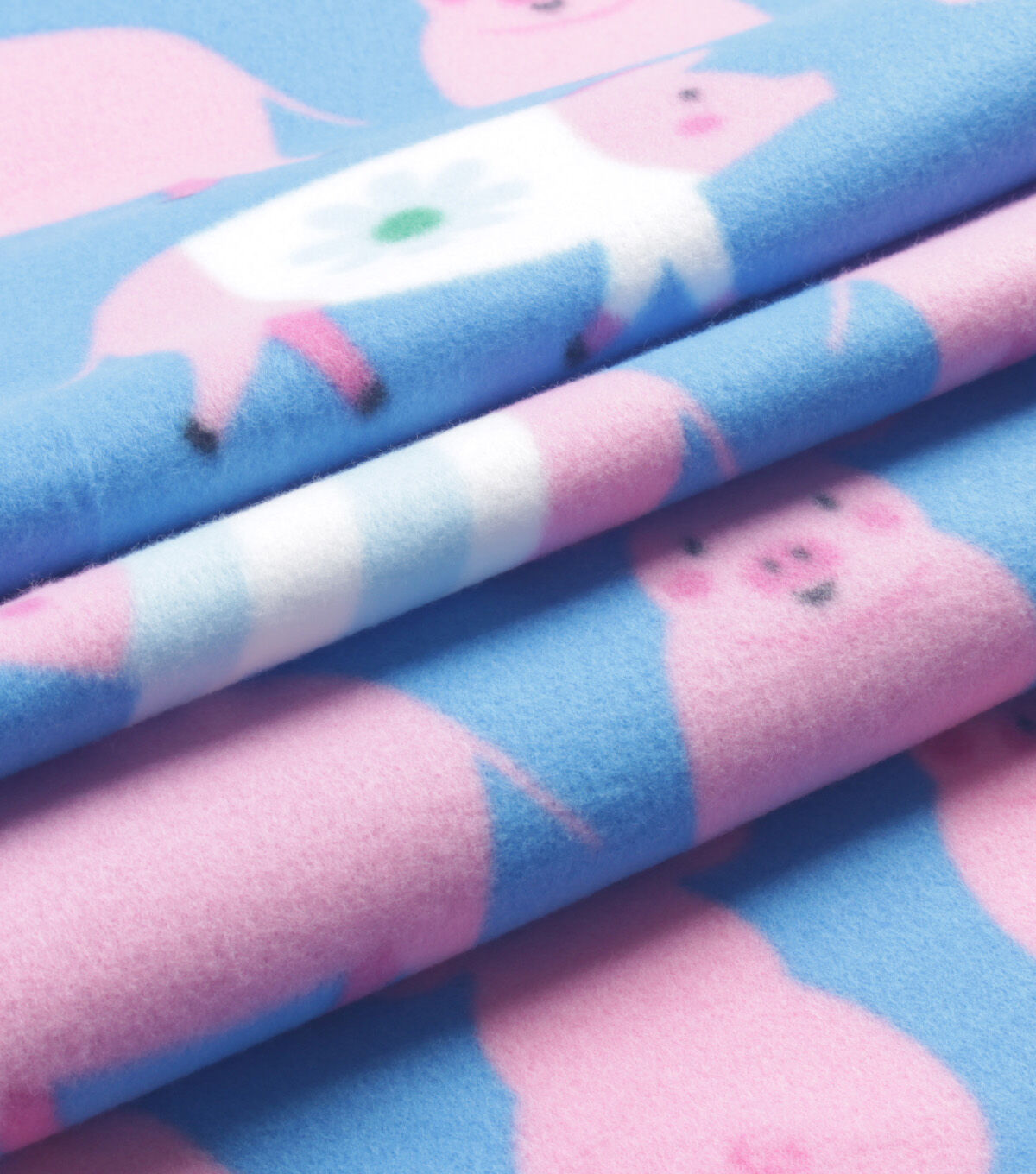 Happy Pigs on Blue Blizzard Fleece Fabric