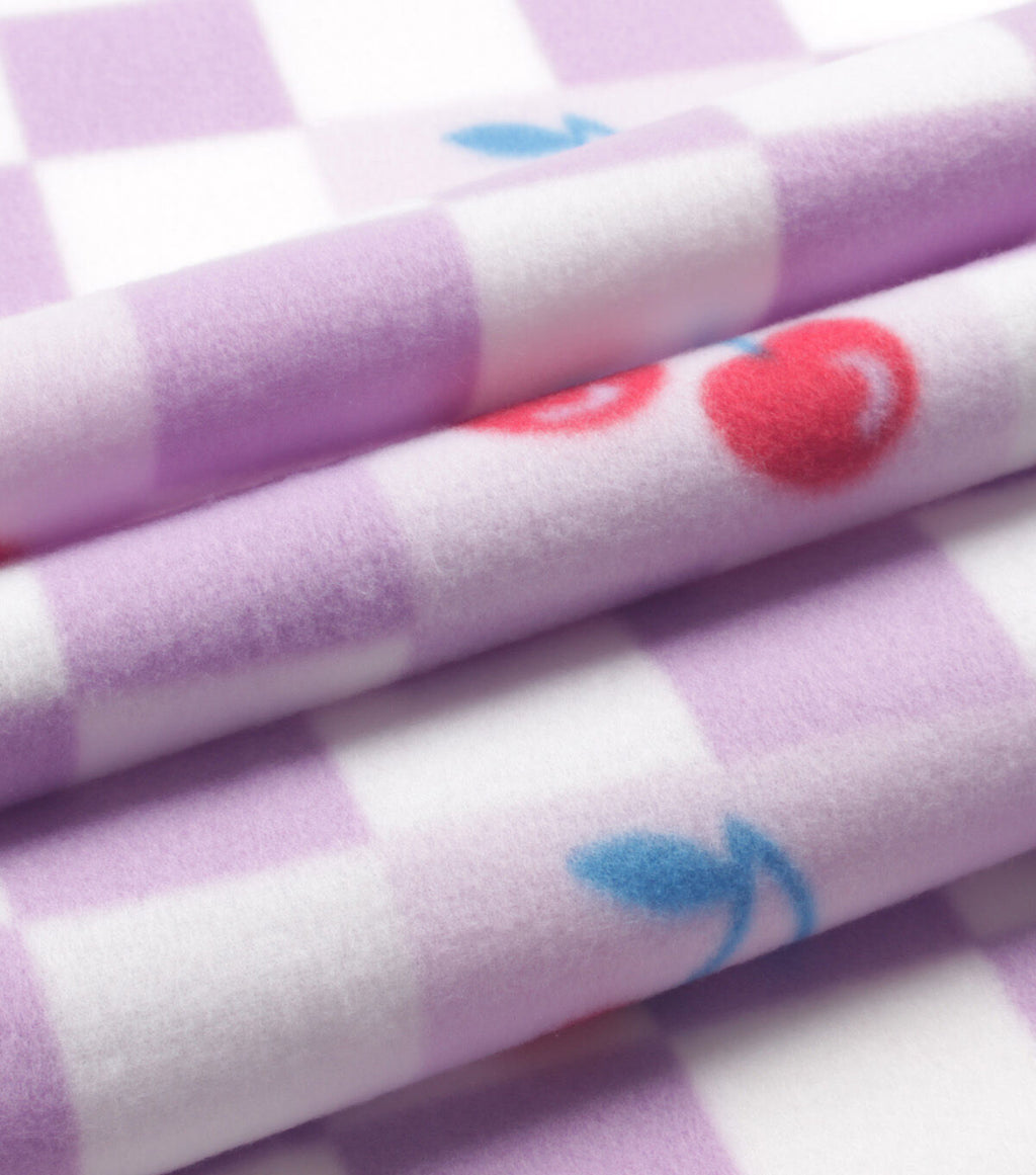 Purple Cherry Check Blizzard Fleece Fabric