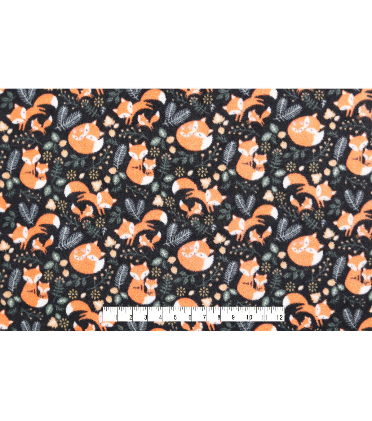 Sweet Foxes on Black Anti Pill Fleece Fabric