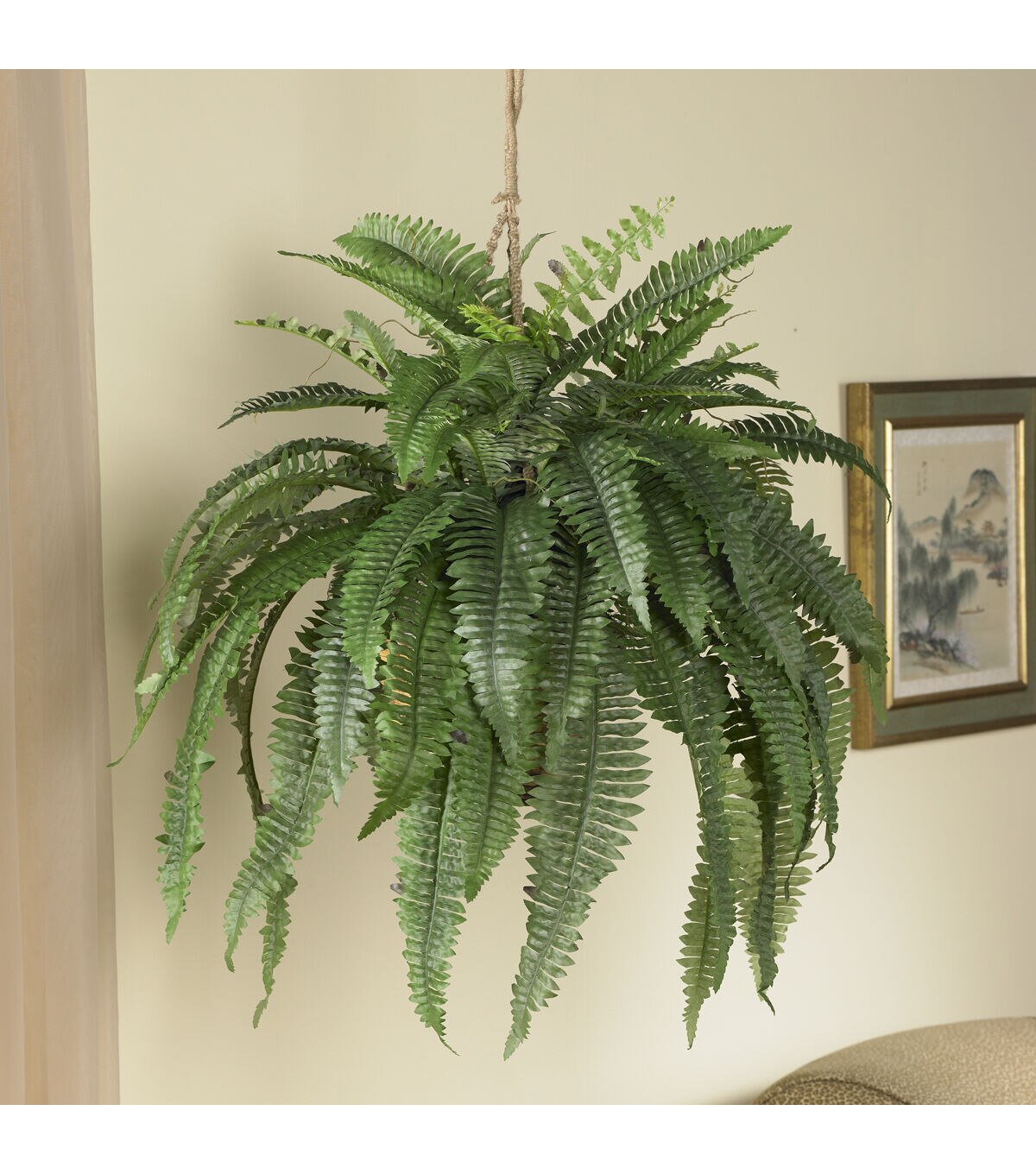 Nearly Natural Large Boston Fern in Hanging Basket