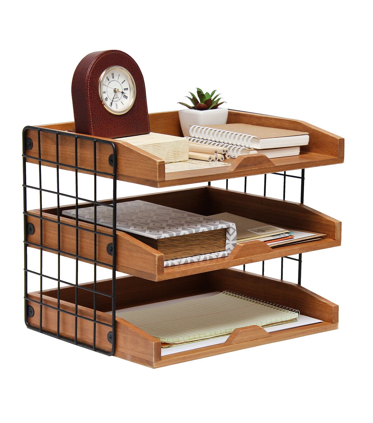 All The Rages Home Office Desk Organizer with 3 Shelves Natural Wood