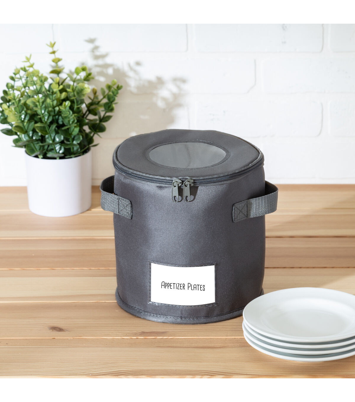 Honey Can Do 8 Gray Round Dinnerware Storage Box