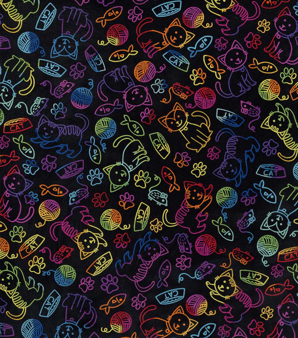 Tie Dye Cat Icons Novelty Cotton Fabric