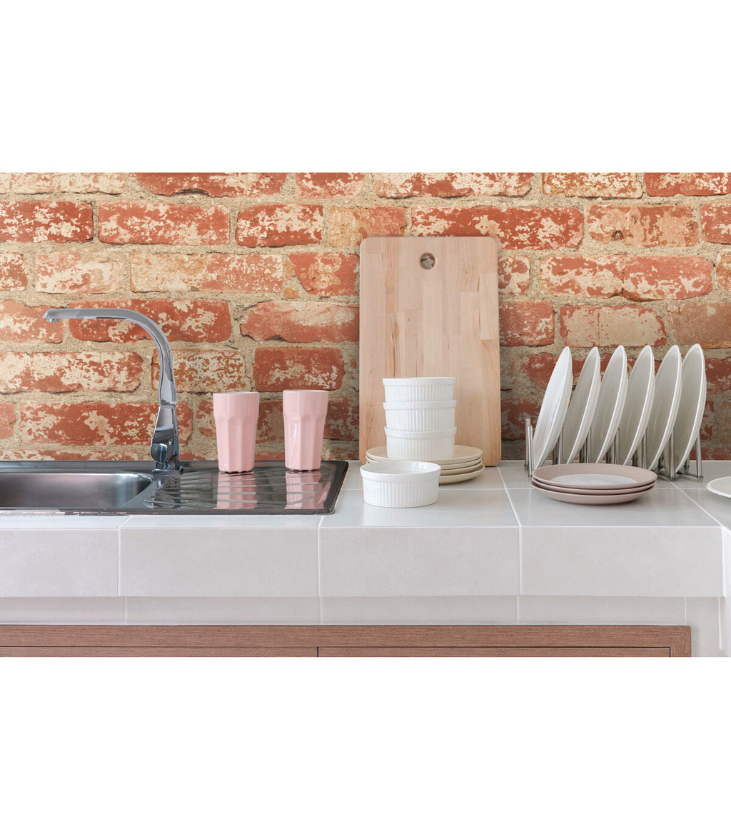 RoomMates Wallpaper Stuccoed Red Brick