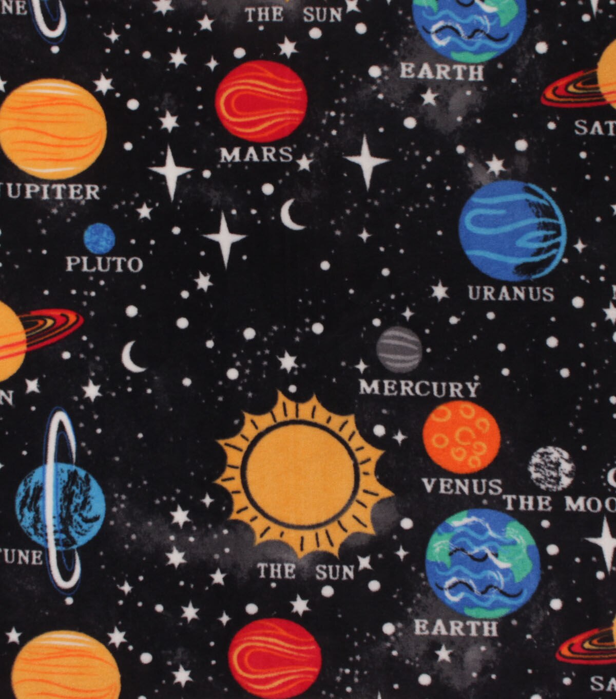 Labeled Atmosphere on Black Anti Pill Fleece Fabric