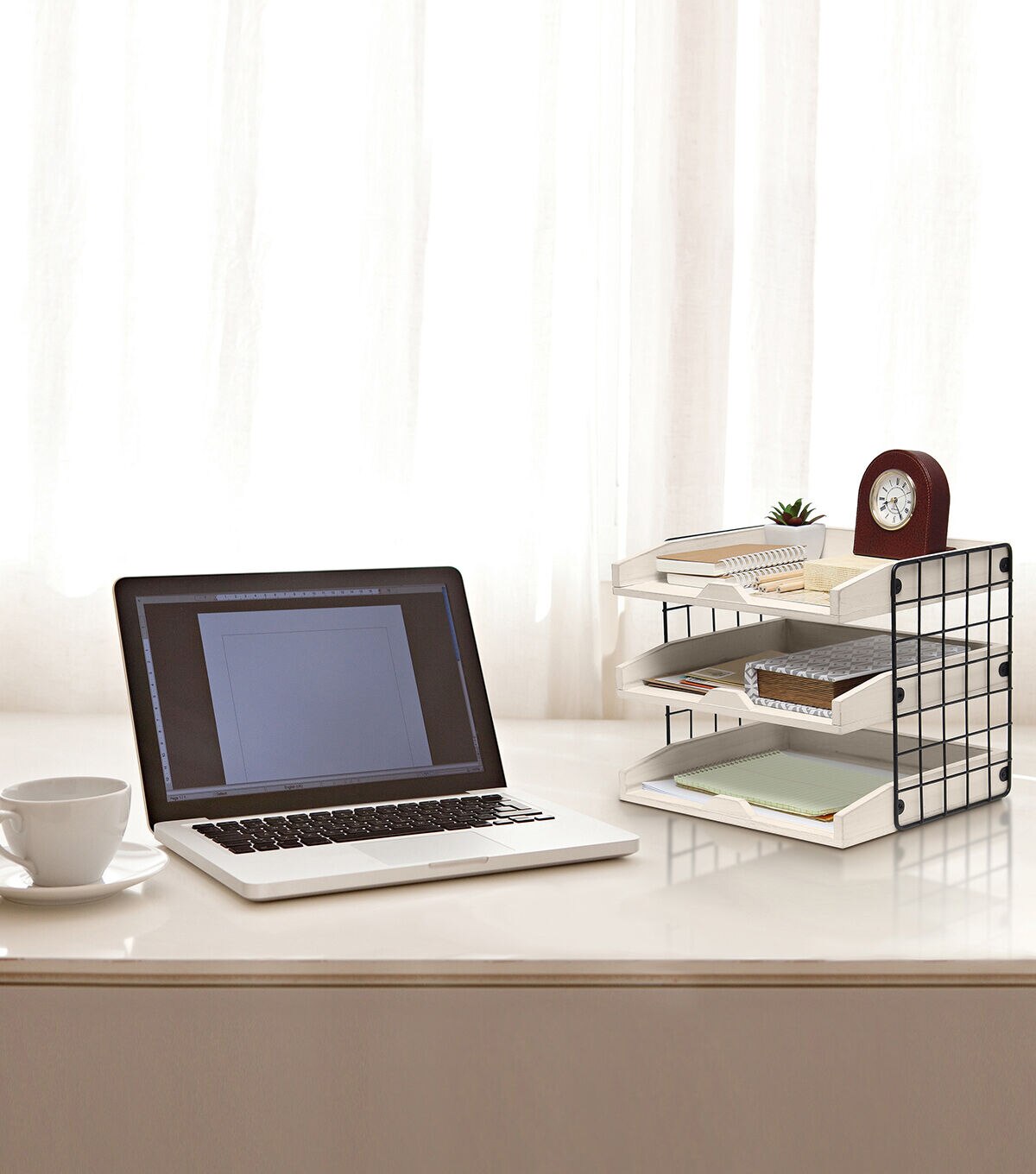 All The Rages Home Office Desk Organizer with 3 Shelves White Wash