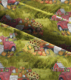 Red Truck Pumpkin Sale Harvest Cotton Fabric