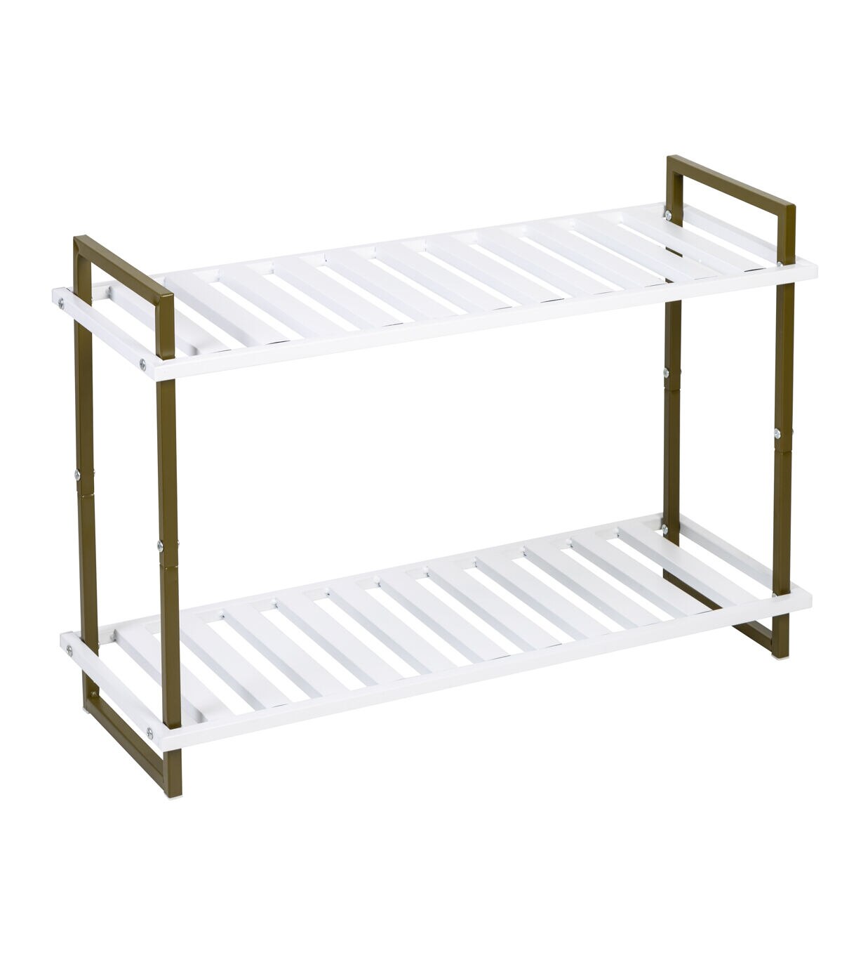 Honey Can Do 30 x 20 Olive & White 2 Tier Metal Shoe Rack