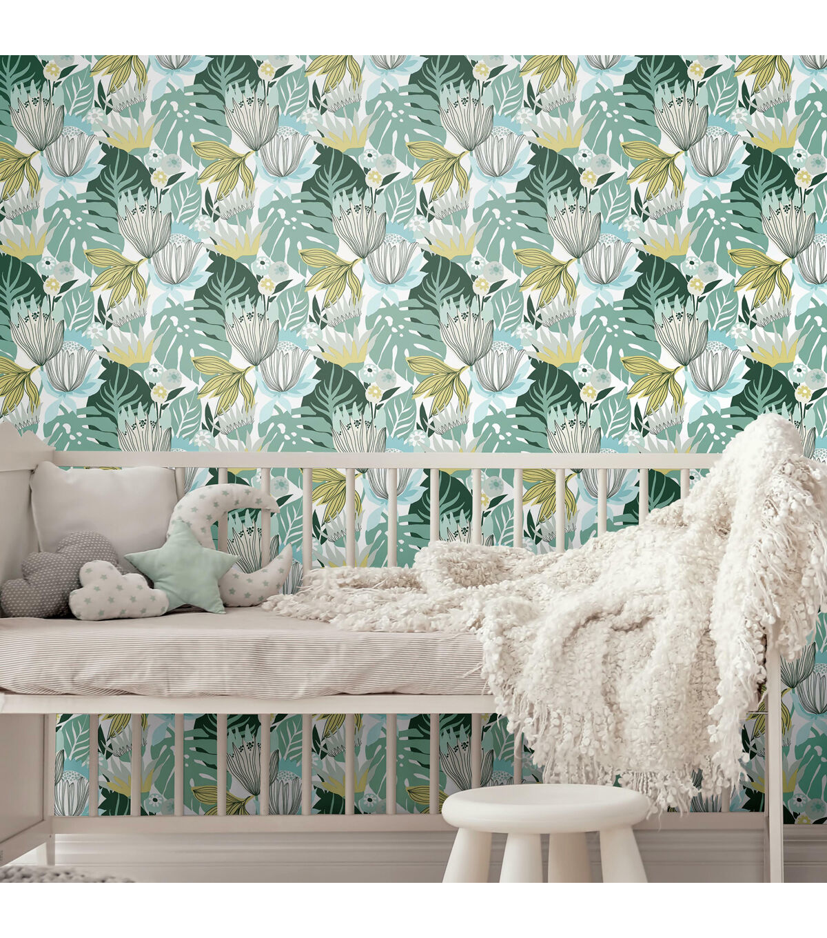 RoomMates 20.5 x 16.5' Green Retro Tropical Leaf Peel & Stick Wallpaper