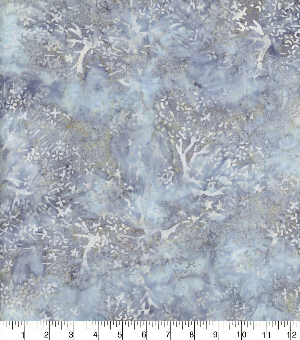 Ice Blue Branches Batik Cotton Fabric